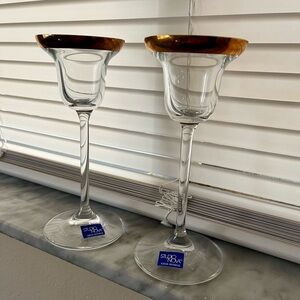 2 Studio Nova Gold Rimmed Candlestick Holders